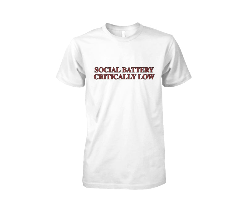 Social Battery Critically Low - Introvert Humor Tee — male front TJ mockup